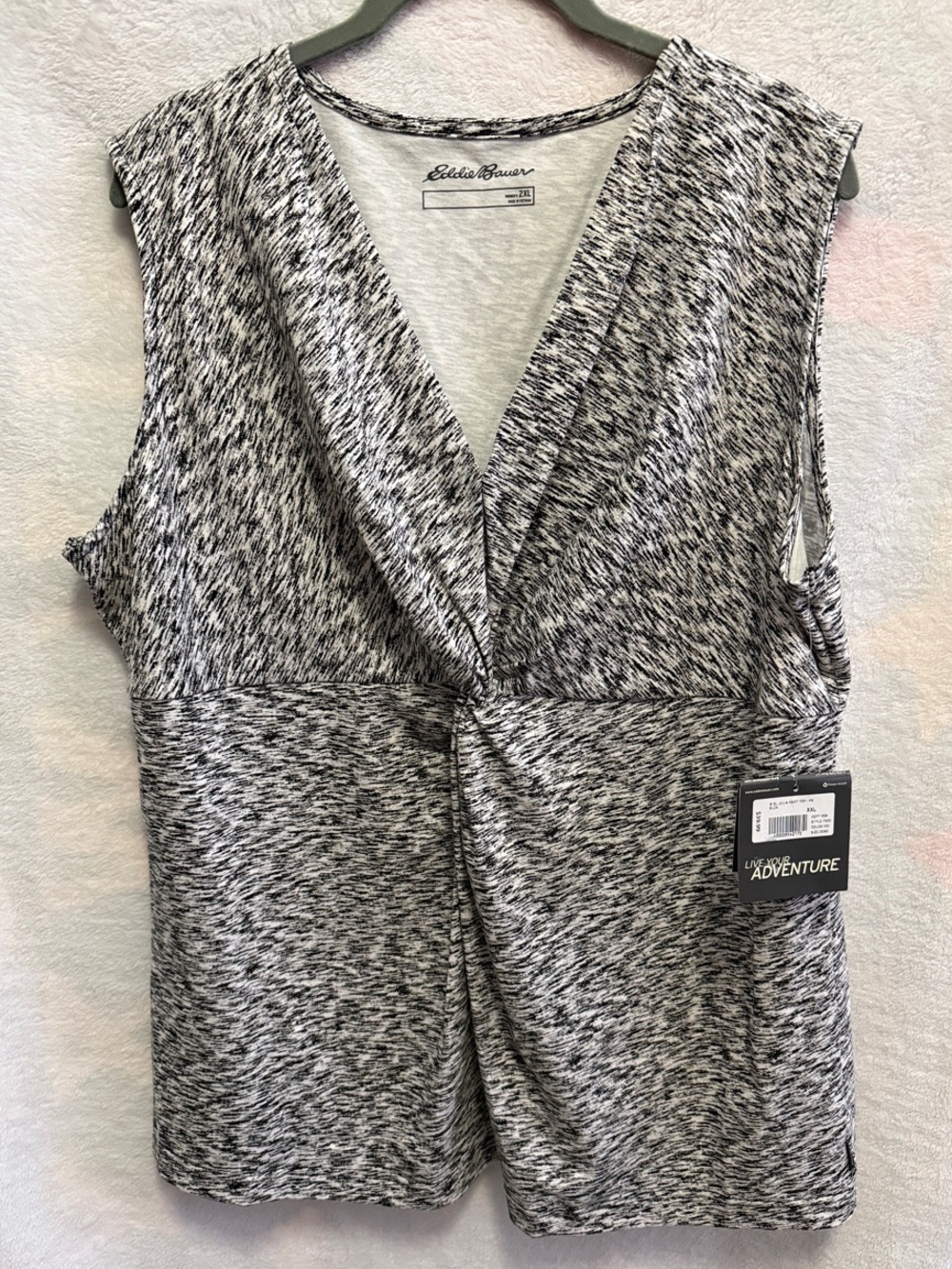 NWT Eddie Bauer Black Marbled Julia Knot-Front Sleeveless Tank Top Size 2XL